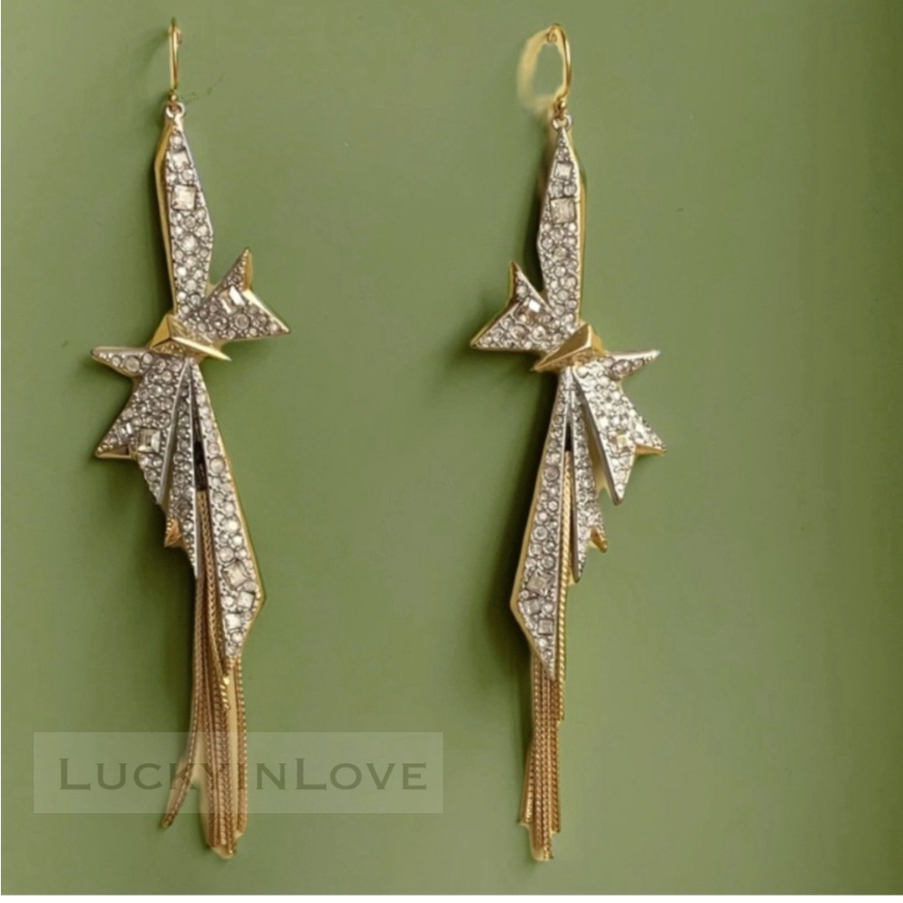 ALEXIS BITTAR • Origami Crystal Bow Fringe Drop Matte Silver Statement Earrings - Picture 8 of 13